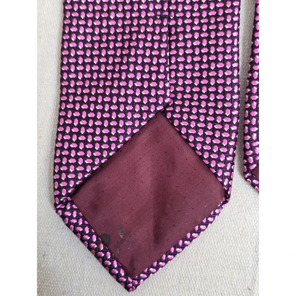 Bachrach Mens Silk‎ Tie Purple Pink Geometric Textured Weave Made in Italy
